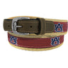 Auburn Tigers Preppy Pinstripe Ribbon Belt with Khaki Webbing and Brown Leather Tabs