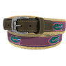 Florida Gators Preppy Pinstripe Ribbon Belt with Khaki Webbing and Brown Leather Tabs