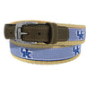 Kentucky Wildcats Preppy Pinstripe Ribbon Belt with Khaki Webbing and Brown Leather Tabs