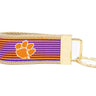 Clemson Tigers Preppy Pinstripe Ribbon Keychain with Khaki Webbing and Brass Hardware