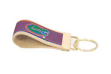 Florida Gators Preppy Pinstripe Ribbon Keychain with Khaki Webbing and Brass Hardware