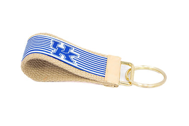 Kentucky Wildcats Preppy Pinstripe Ribbon Keychain with Khaki Webbing and Brass Hardware