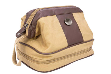 Buck Men’s Khaki Waxed Canvas Toiletry Dopp Bag with Silver Logo