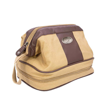 Cotton Boll Men’s Khaki Waxed Canvas Toiletry Dopp Bag with Silver Logo