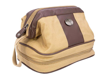 SC Palmetto Men’s Khaki Waxed Canvas Toiletry Dopp Bag with Silver Logo