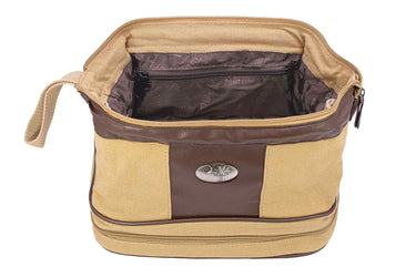 SC Palmetto Men’s Khaki Waxed Canvas Toiletry Dopp Bag with Silver Logo