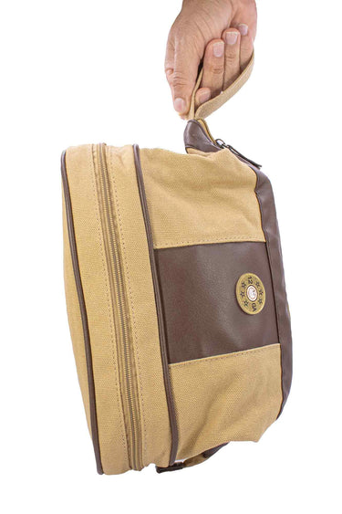 Shotshell Men’s Khaki Waxed Canvas Toiletry Dopp Bag with Silver Logo
