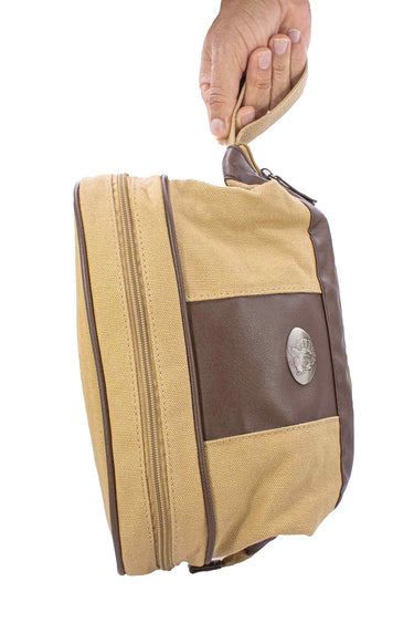 Turkey Men’s Khaki Waxed Canvas Toiletry Dopp Bag with Silver Logo