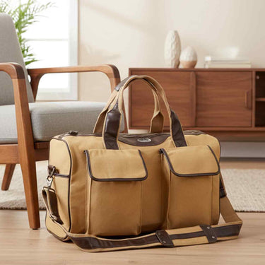 Anchor Men’s Khaki Waxed Canvas Weekender Duffel Bag, Water-Resistant Overnight Travel Bag