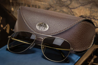 Anchor Sunglass and Eyewear Case – Brown Pebble with Protective Snap Closure