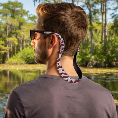 Mississippi State Color Maroon and Gray Camo Style Neoprene Sunglasses Strap