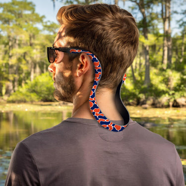 Auburn Tigers Color Navy and Orange Camo Style Neoprene Sunglasses Strap