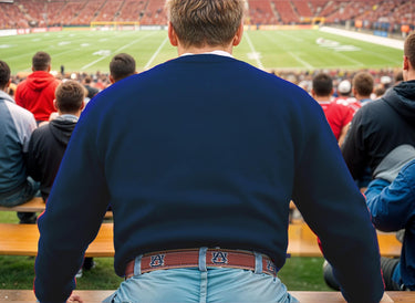 Auburn Tigers Preppy Pinstripe Ribbon Belt with Khaki Webbing and Brown Leather Tabs