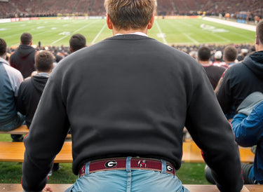 Georgia Bulldogs Preppy Pinstripe Ribbon Belt with Khaki Webbing and Brown Leather Tabs