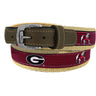 Georgia Bulldogs Preppy Pinstripe Ribbon Belt with Khaki Webbing and Brown Leather Tabs