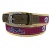 Ole Miss Rebels Preppy Pinstripe Ribbon Belt with Khaki Webbing and Brown Leather Tabs