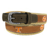 Tennessee Vols Preppy Pinstripe Ribbon Belt with Khaki Webbing and Brown Leather Tabs