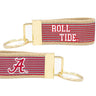Alabama Crimson Tide Preppy Pinstripe Ribbon Keychain with Khaki Webbing and Brass Hardware
