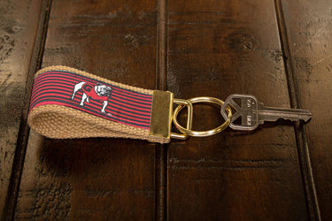 Georgia Bulldogs Preppy Pinstripe Ribbon Keychain with Khaki Webbing and Brass Hardware