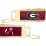 Georgia Bulldogs Preppy Pinstripe Ribbon Keychain with Khaki Webbing and Brass Hardware