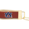 Auburn Tigers Preppy Pinstripe Ribbon Keychain with Khaki Webbing and Brass Hardware
