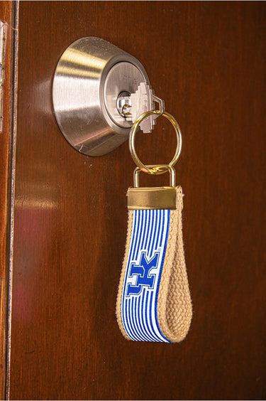 Kentucky Wildcats Preppy Pinstripe Ribbon Keychain with Khaki Webbing and Brass Hardware