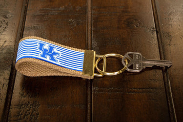 Kentucky Wildcats Preppy Pinstripe Ribbon Keychain with Khaki Webbing and Brass Hardware