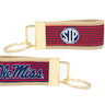 Ole Miss Rebels Preppy Pinstripe Ribbon Keychain with Khaki Webbing and Brass Hardware