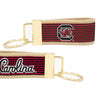 South Carolina Gamecocks Preppy Pinstripe Ribbon Keychain with Khaki Webbing and Brass Hardware