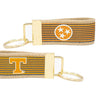 Tennessee Vols Preppy Pinstripe Ribbon Keychain with Khaki Webbing and Brass Hardware