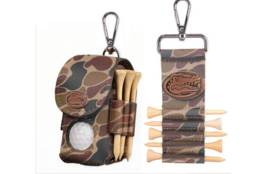 Florida Gators Leather Golf Ball and Tee Holder - Brown or Camo Golf Bag Clip