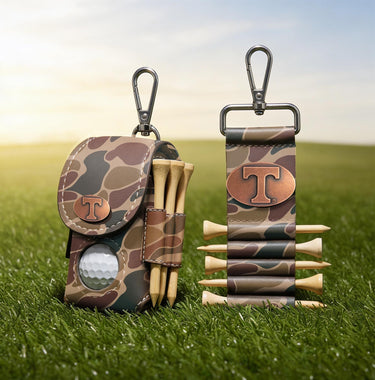 Tennessee Vols Leather Golf Ball and Tee Holder - Brown or Camo Golf Bag Clip