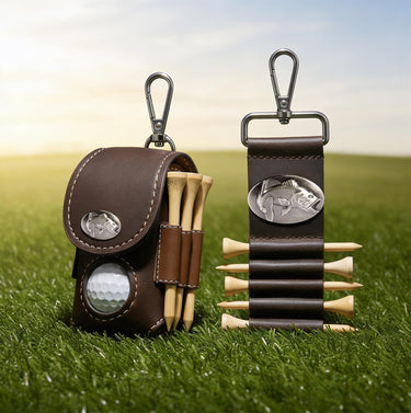 Bass Leather Golf Ball and Tee Holder - Brown or Camo Golf Bag Clip