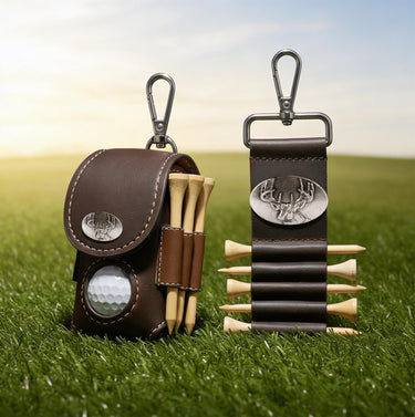 Buck Leather Golf Ball and Tee Holder - Brown or Camo Golf Bag Clip