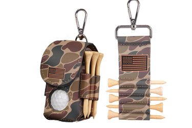 American Flag Leather Golf Ball and Tee Holder - Brown or Camo Golf Bag Clip