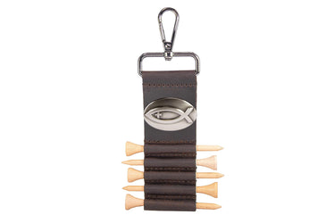 Jesus Fish Leather Golf Ball and Tee Holder - Brown or Camo Golf Bag Clip