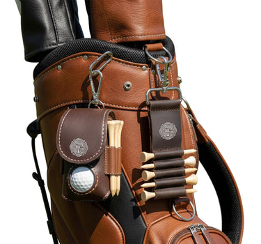 Maltese Cross Leather Golf Ball and Tee Holder - Brown or Camo Golf Bag Clip
