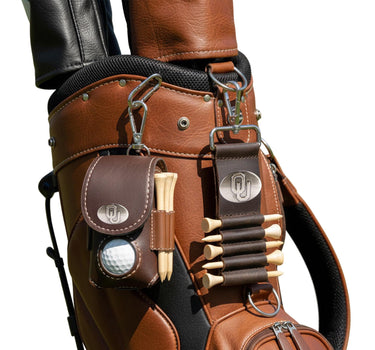 Oklahoma Sooners Leather Golf Ball and Tee Holder - Brown or Camo Golf Bag Clip