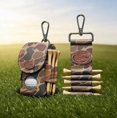 Florida Gators Leather Golf Ball and Tee Holder - Brown or Camo Golf Bag Clip