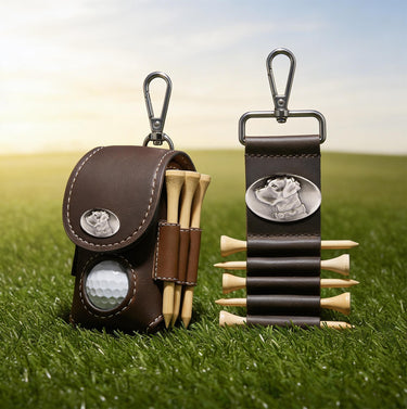 Lab Leather Golf Ball and Tee Holder - Brown or Camo Golf Bag Clip