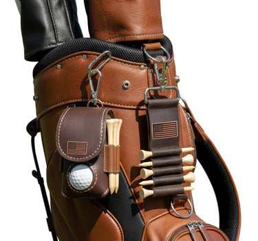 American Flag Leather Golf Ball and Tee Holder - Brown or Camo Golf Bag Clip