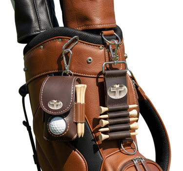 Christian Cross Leather Golf Ball and Tee Holder - Brown or Camo Golf Bag Clip