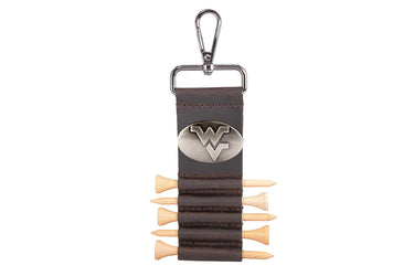 West Virginia Mountaineers Leather Golf Ball and Tee Holder - Brown or Camo Golf Bag Clip