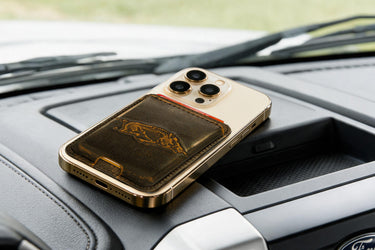Arkansas Razorbacks Magnetic Phone Card Holder – Brown Burnished Leather or Old School Camo