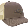 North Carolina Map Leather Patch Trucker Hat. Burnished Full Grain Leather. Snapback Trucker Hat. Richardson 112 Cap. NC Headwear.