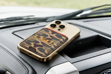 LSU Tigers Magnetic Phone Card Holder – Brown Burnished Leather or Old School Camo
