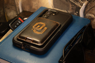 Oklahoma Sooners Magnetic Phone Card Holder – Brown Burnished Leather or Old School Camo