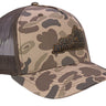 Virginia Map Old School Camo Trucker Hat. Burnished Full Grain Leather Patch. 5-Panel Richardson 112 Snapback Cap. Stitched Map Patch.