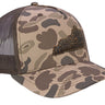 Kentucky Map Old School Camo Trucker Hat. Burnished Full Grain Leather Patch. 5-Panel Richardson 112 Snapback Cap. Stitched Map Patch.