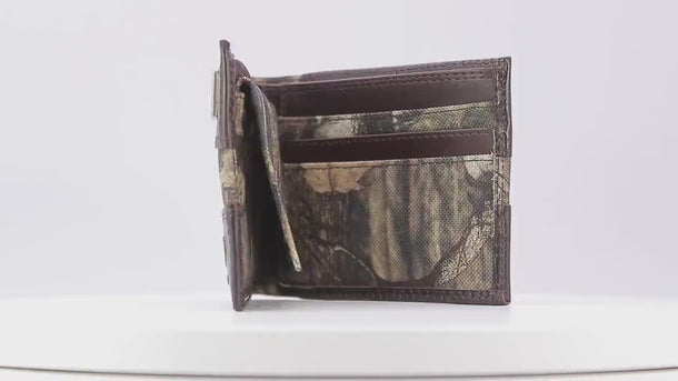WVU Mountaineers Mossy Oak Wallets. Bifold Pass-case. Classic Trifold. Tall Secretary. Mossy Oak Break-up Pattern. Leather Nylon Combo.